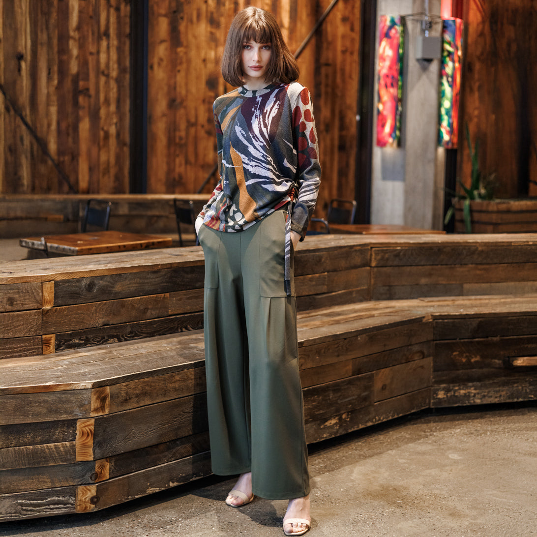 Cozy Knit - Side Pull-Tie Sweater Top - Abstract Harvest - Final Sale | Clara Sunwoo