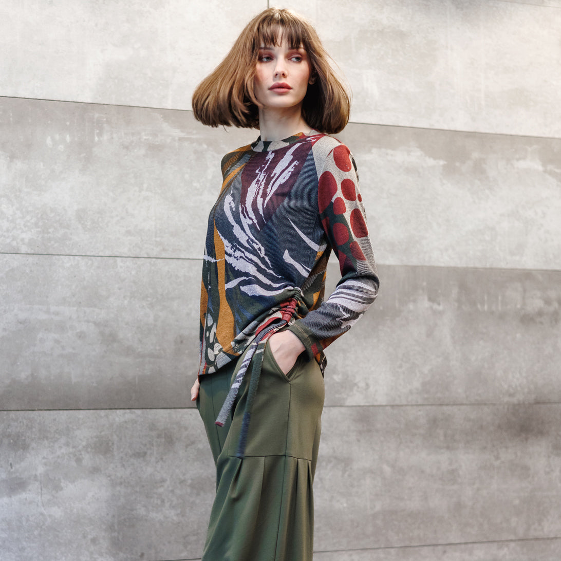 Cozy Knit - Side Pull-Tie Sweater Top - Abstract Harvest - Final Sale | Clara Sunwoo