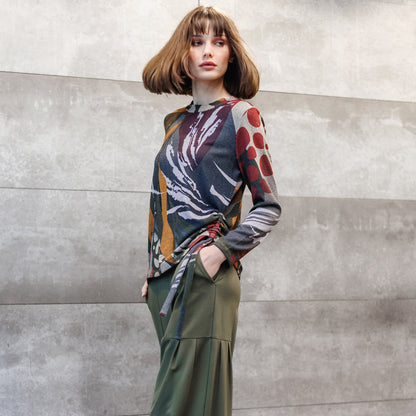 Cozy Knit - Side Pull-Tie Sweater Top - Abstract Harvest - Final Sale | Clara Sunwoo