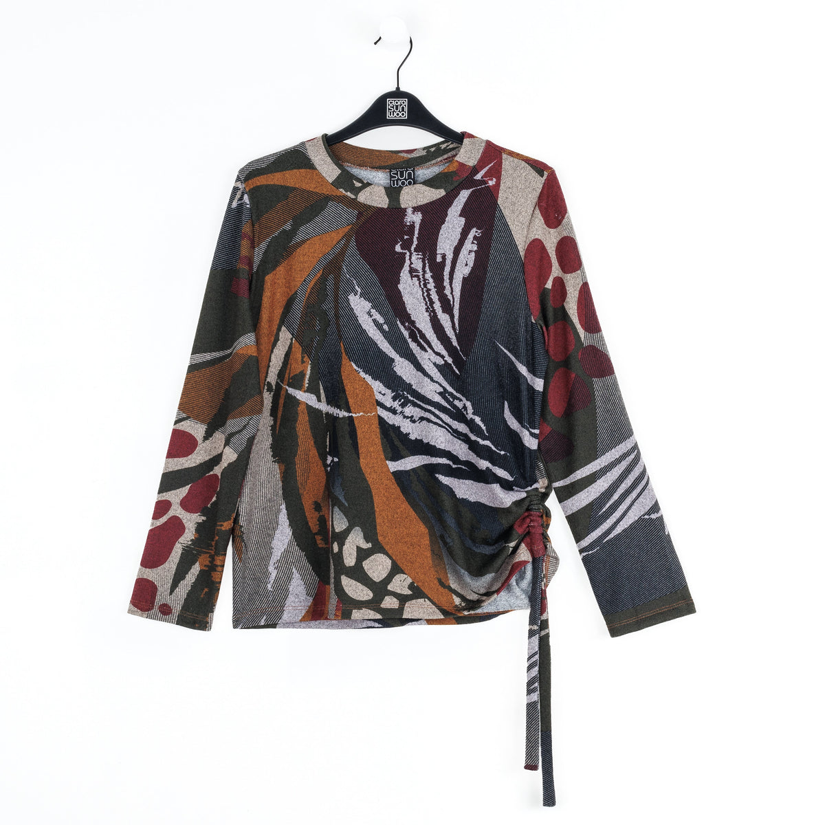 Cozy Knit - Side Pull-Tie Sweater Top - Abstract Harvest - Final Sale | Clara Sunwoo