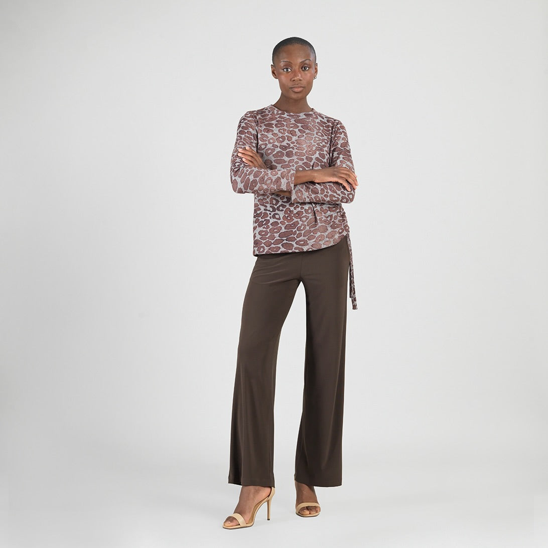 Cozy Knit - Side Pull-Tie Sweater Top - Leopard Motif - Final Sale | Clara Sunwoo