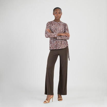 Cozy Knit - Side Pull-Tie Sweater Top - Leopard Motif - Final Sale | Clara Sunwoo