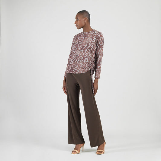 Cozy Knit - Side Pull-Tie Sweater Top - Leopard Motif - Final Sale | Clara Sunwoo