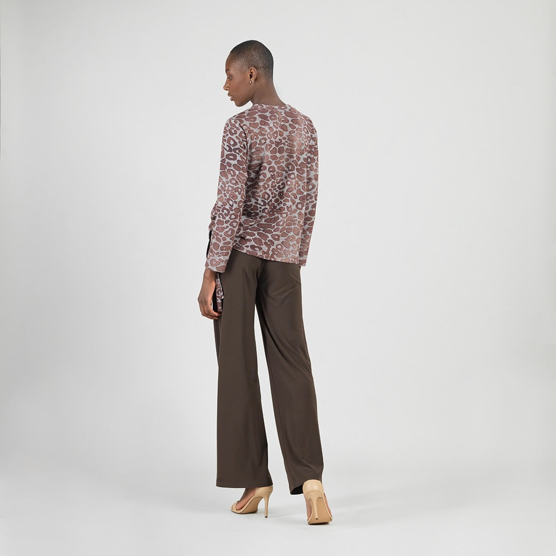 Cozy Knit - Side Pull-Tie Sweater Top - Leopard Motif - Final Sale | Clara Sunwoo