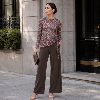 Cozy Knit - Side Pull-Tie Sweater Top - Leopard Motif - Final Sale | Clara Sunwoo