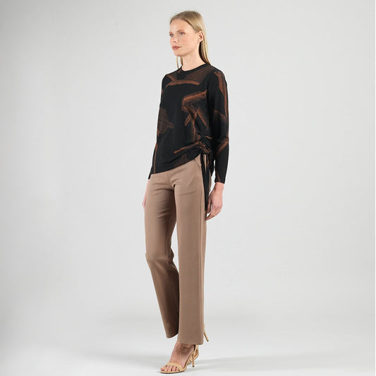 Lightweight Cozy - Side Pull-Tie Sweater Top - Linear Geo - Final Sale | Clara Sunwoo