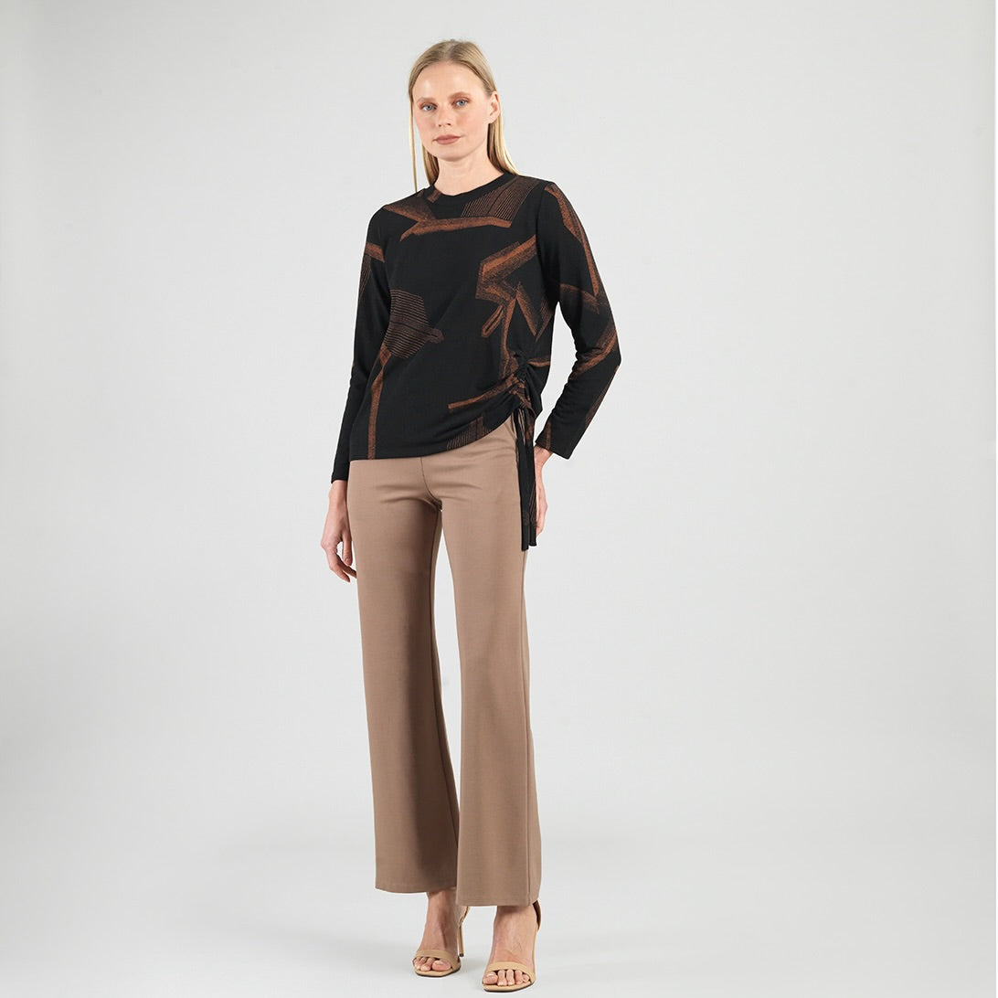 Lightweight Cozy - Side Pull-Tie Sweater Top - Linear Geo - Final Sale | Clara Sunwoo
