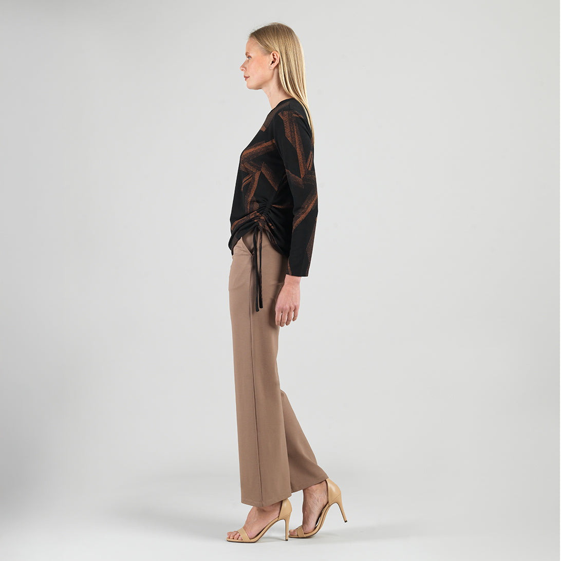 Lightweight Cozy - Side Pull-Tie Sweater Top - Linear Geo - Final Sale | Clara Sunwoo