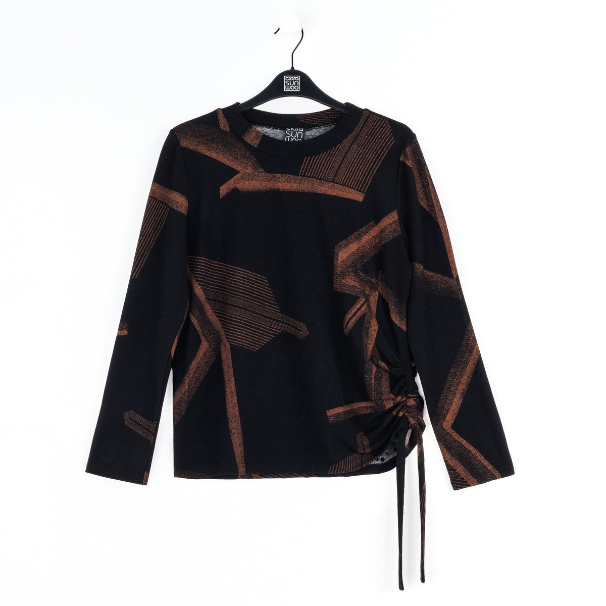 Lightweight Cozy - Side Pull-Tie Sweater Top - Linear Geo - Final Sale | Clara Sunwoo