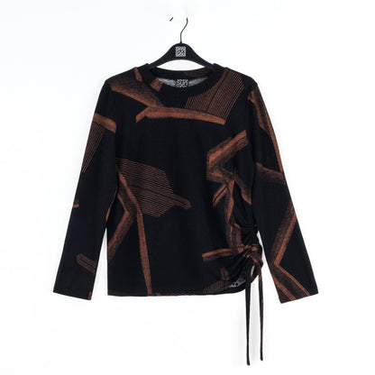 Lightweight Cozy - Side Pull-Tie Sweater Top - Linear Geo - Final Sale | Clara Sunwoo