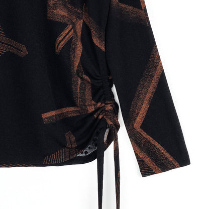 Lightweight Cozy - Side Pull-Tie Sweater Top - Linear Geo - Final Sale | Clara Sunwoo