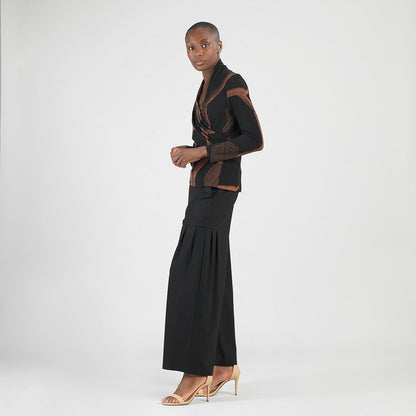 Lightweight Cozy - V-Neck Draped Pleat Sweater Top - Linear Geo | Clara Sunwoo