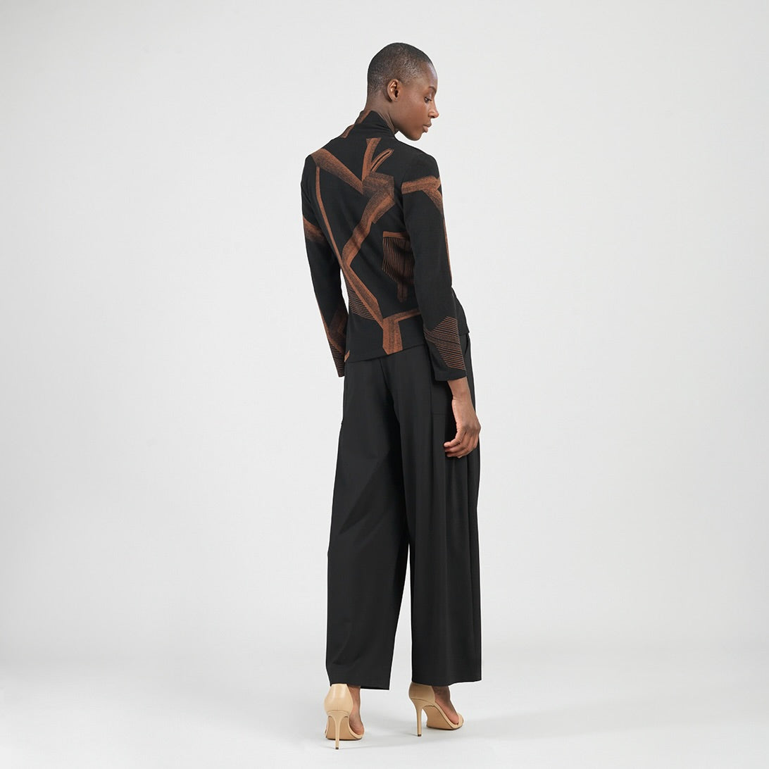 Lightweight Cozy - V-Neck Draped Pleat Sweater Top - Linear Geo | Clara Sunwoo