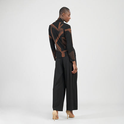 Lightweight Cozy - V-Neck Draped Pleat Sweater Top - Linear Geo | Clara Sunwoo