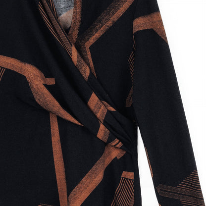 Lightweight Cozy - V-Neck Draped Pleat Sweater Top - Linear Geo | Clara Sunwoo