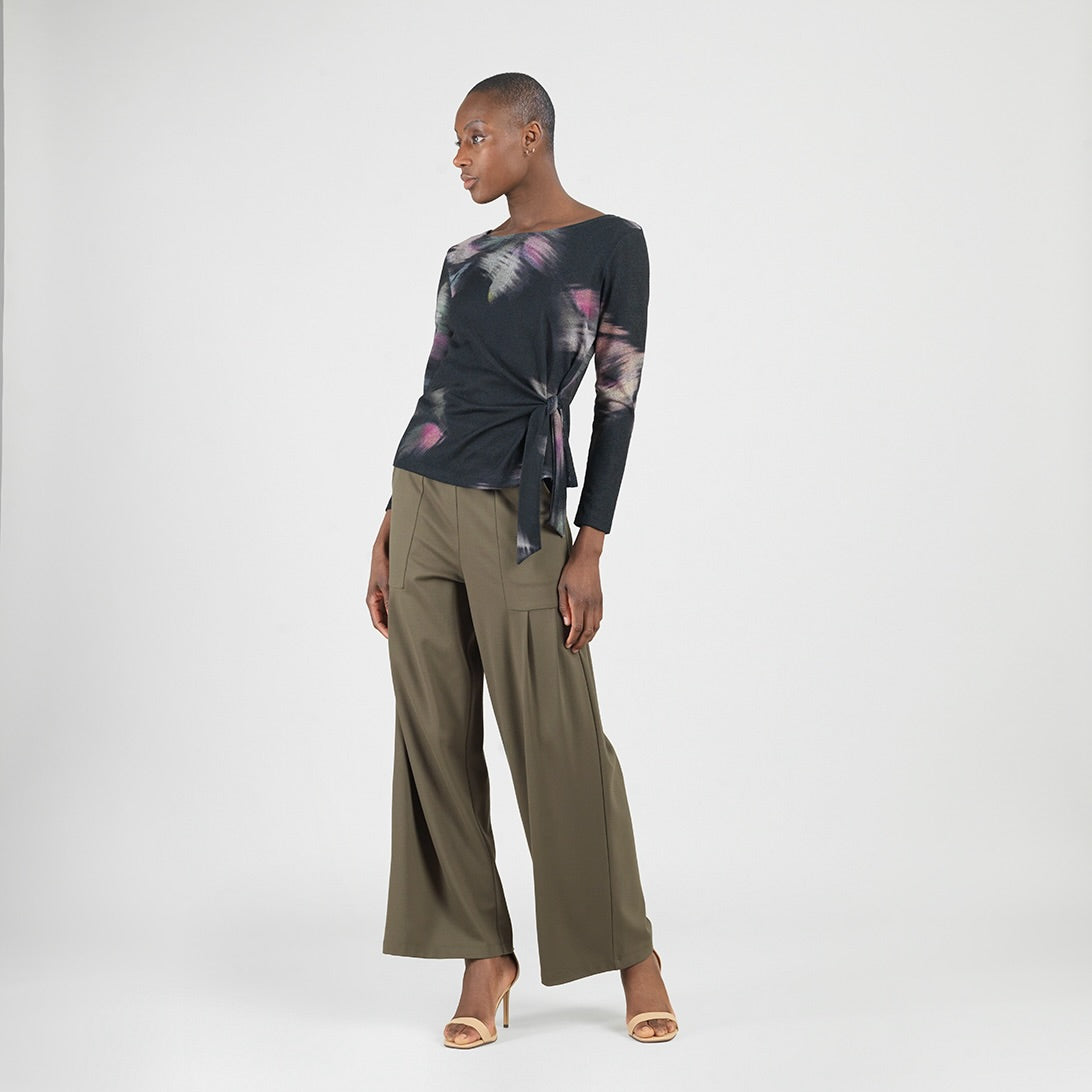 Cozy Knit - Side Tie Waist Sweater Top - Shadow Brush | Clara Sunwoo