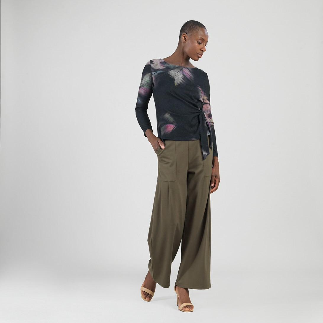 Cozy Knit - Side Tie Waist Sweater Top - Shadow Brush | Clara Sunwoo