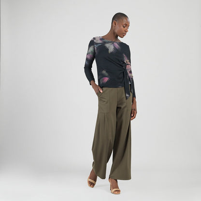 Cozy Knit - Side Tie Waist Sweater Top - Shadow Brush | Clara Sunwoo