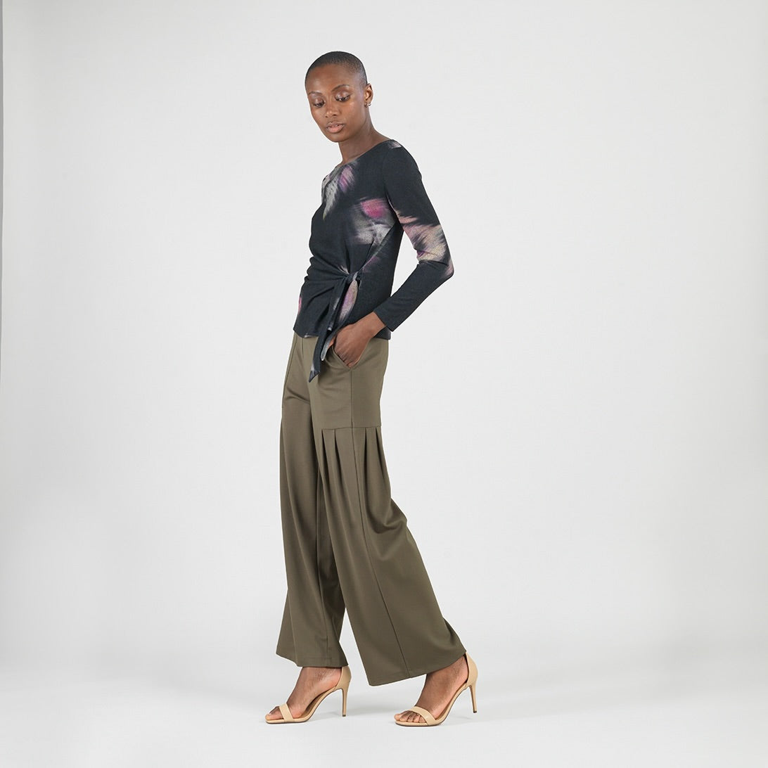 Cozy Knit - Side Tie Waist Sweater Top - Shadow Brush | Clara Sunwoo