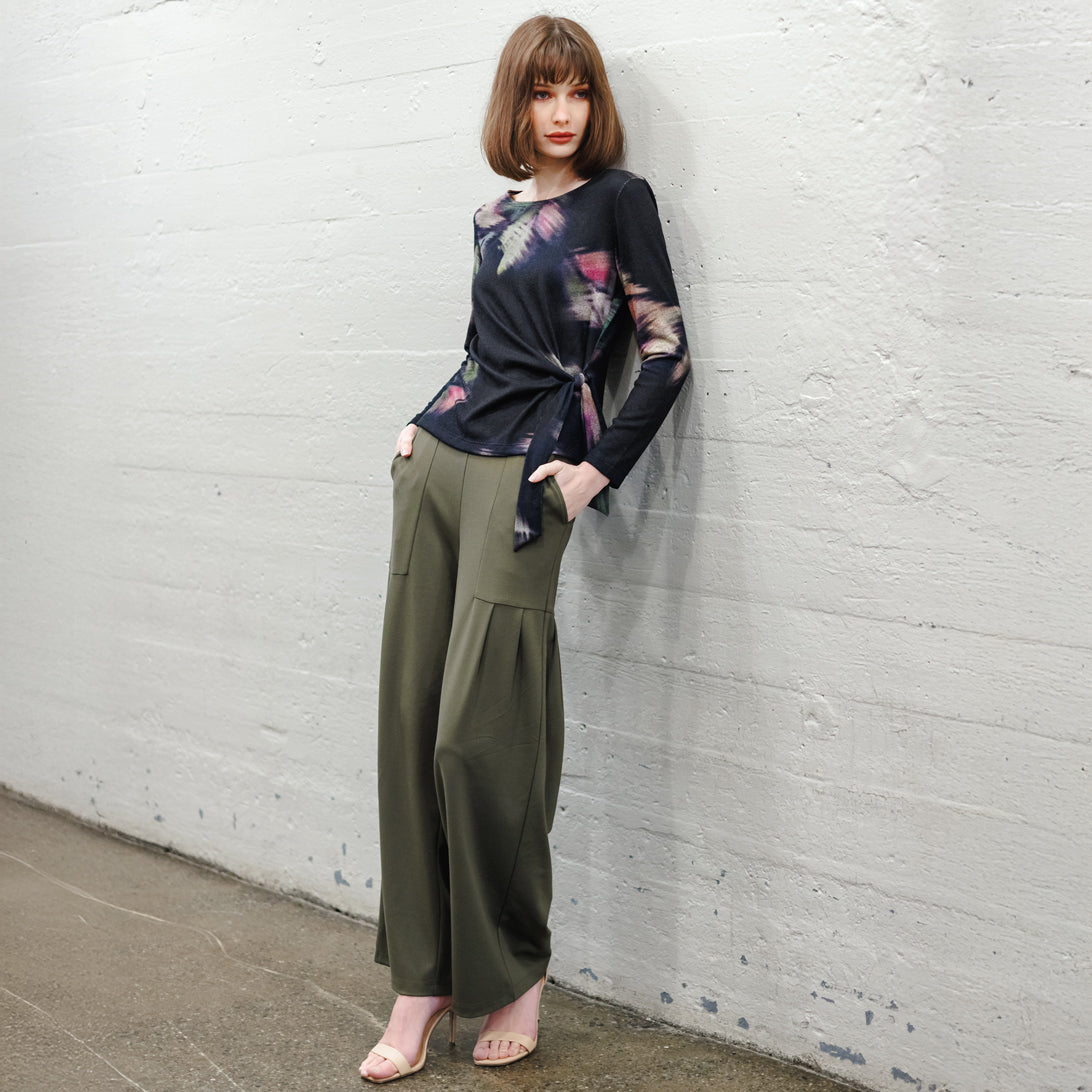 Cozy Knit - Side Tie Waist Sweater Top - Shadow Brush | Clara Sunwoo