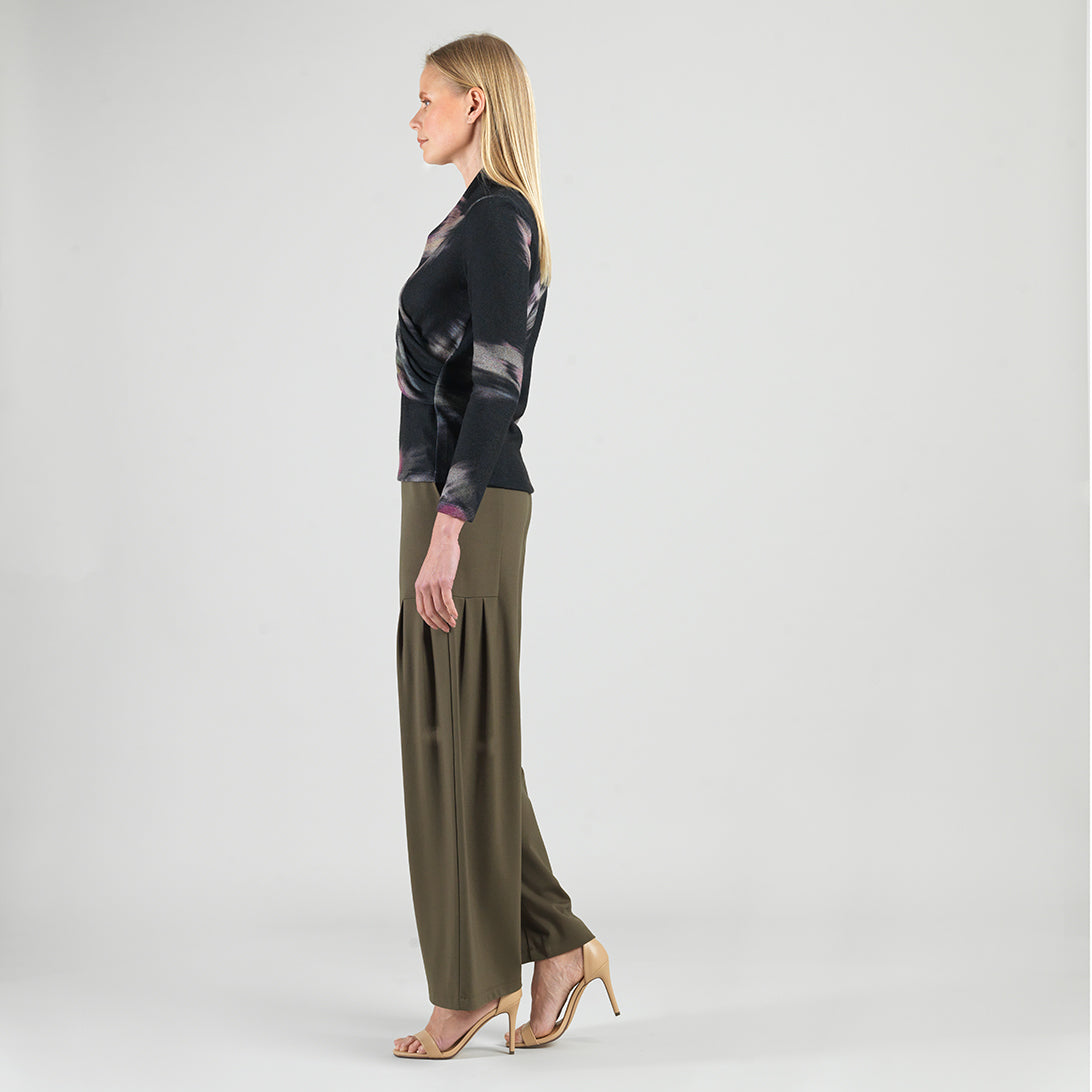 Cozy Knit - V-Neck Draped Pleat Sweater Top - Shadow Brush | Clara Sunwoo