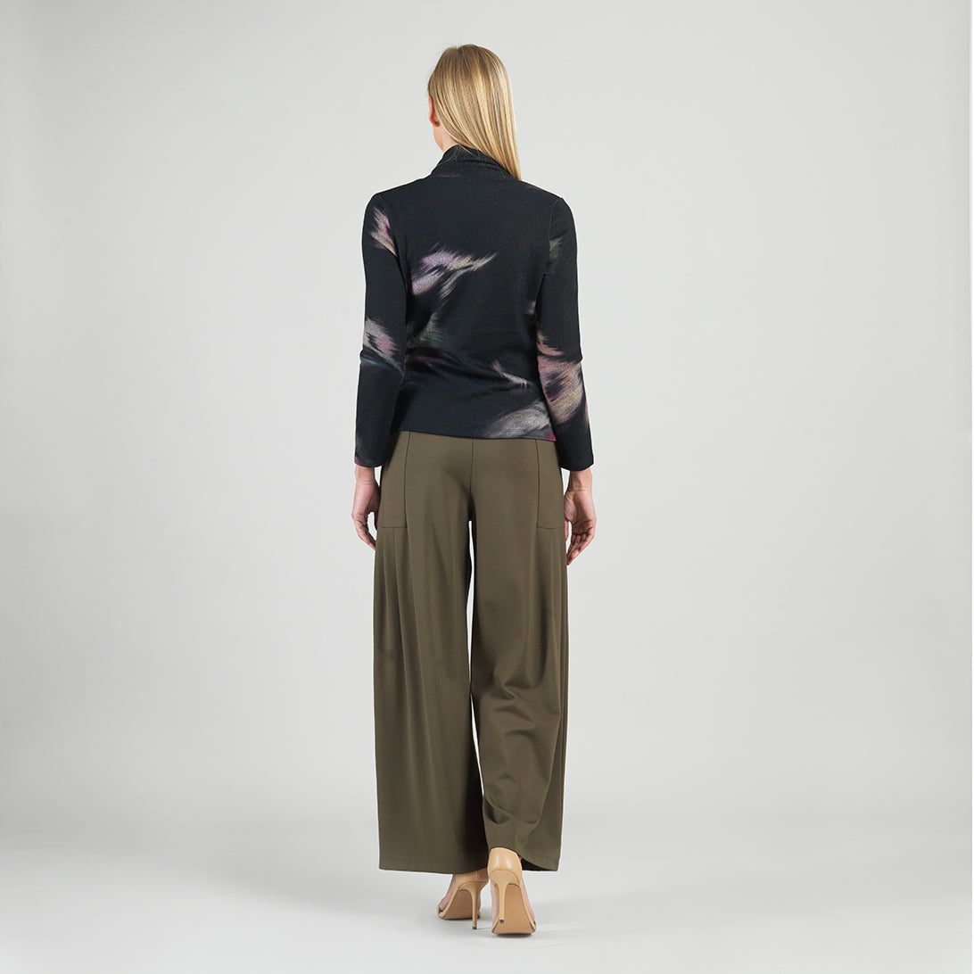 Cozy Knit - V-Neck Draped Pleat Sweater Top - Shadow Brush | Clara Sunwoo