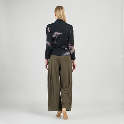 Cozy Knit - V-Neck Draped Pleat Sweater Top - Shadow Brush | Clara Sunwoo