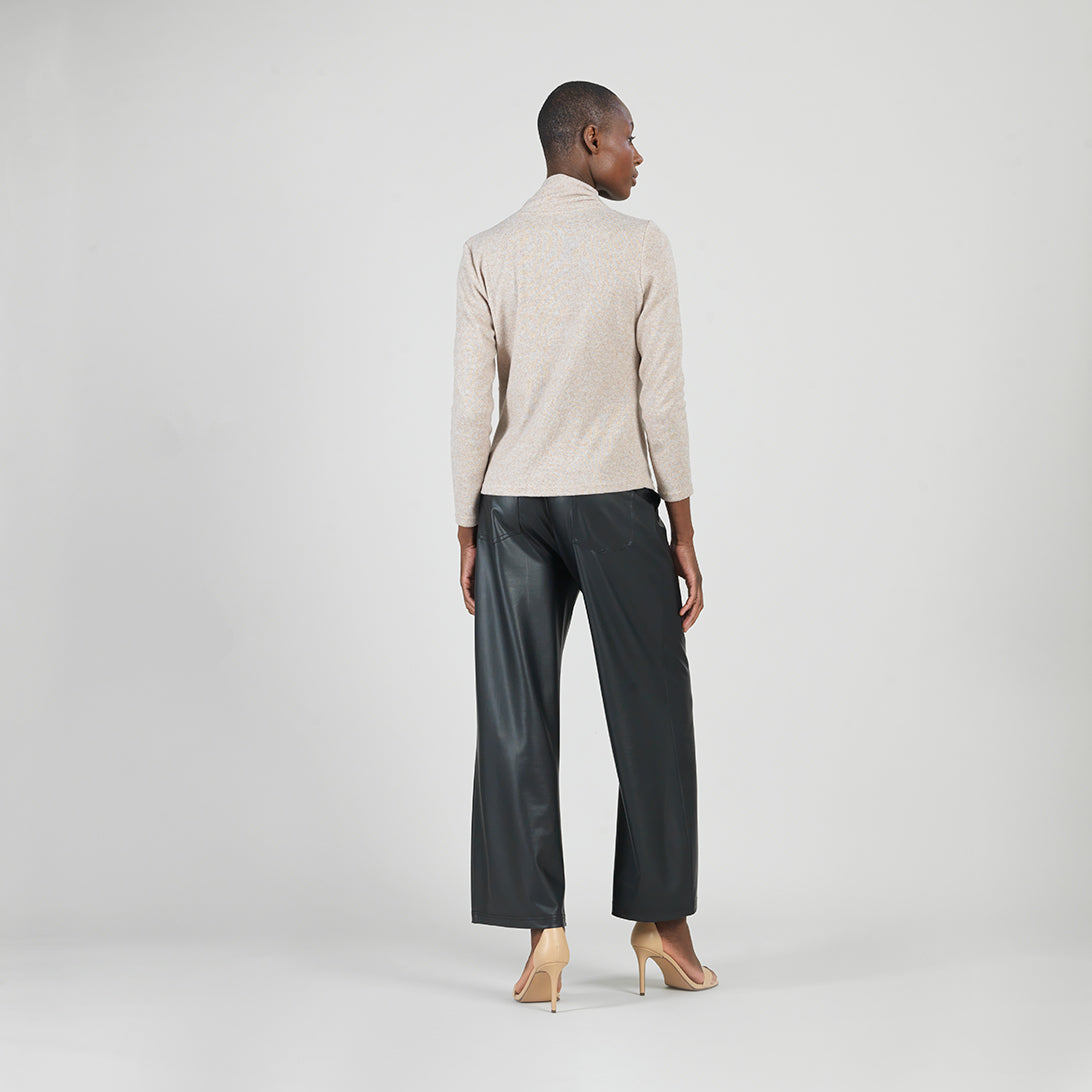 Faux Cashmere - V-Neck Draped Pleat Sweater Top - Natural - Final Sale | Clara Sunwoo