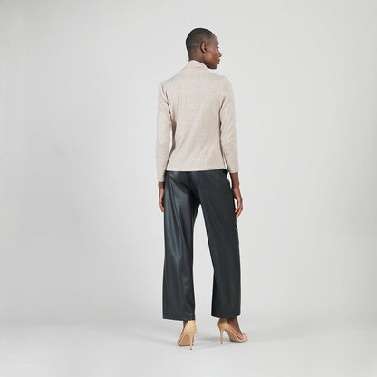Faux Cashmere - V-Neck Draped Pleat Sweater Top - Natural - Final Sale | Clara Sunwoo
