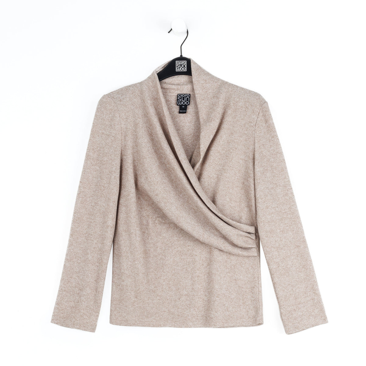 Faux Cashmere - V-Neck Draped Pleat Sweater Top - Natural - Final Sale | Clara Sunwoo