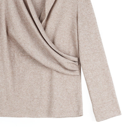 Faux Cashmere - V-Neck Draped Pleat Sweater Top - Natural - Final Sale | Clara Sunwoo