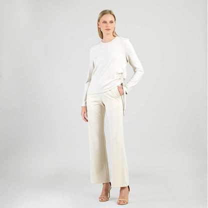 Soft Ribbed - Side Pull-Tie Sweater Top - Oatmeal - Final Sale | Clara Sunwoo