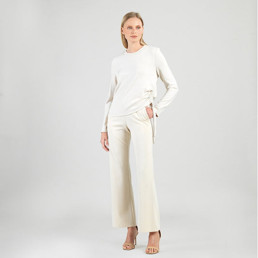Soft Ribbed - Side Pull-Tie Sweater Top - Oatmeal - Final Sale | Clara Sunwoo