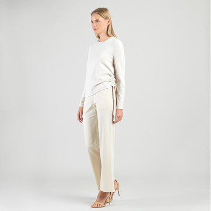 Soft Ribbed - Side Pull-Tie Sweater Top - Oatmeal - Final Sale | Clara Sunwoo