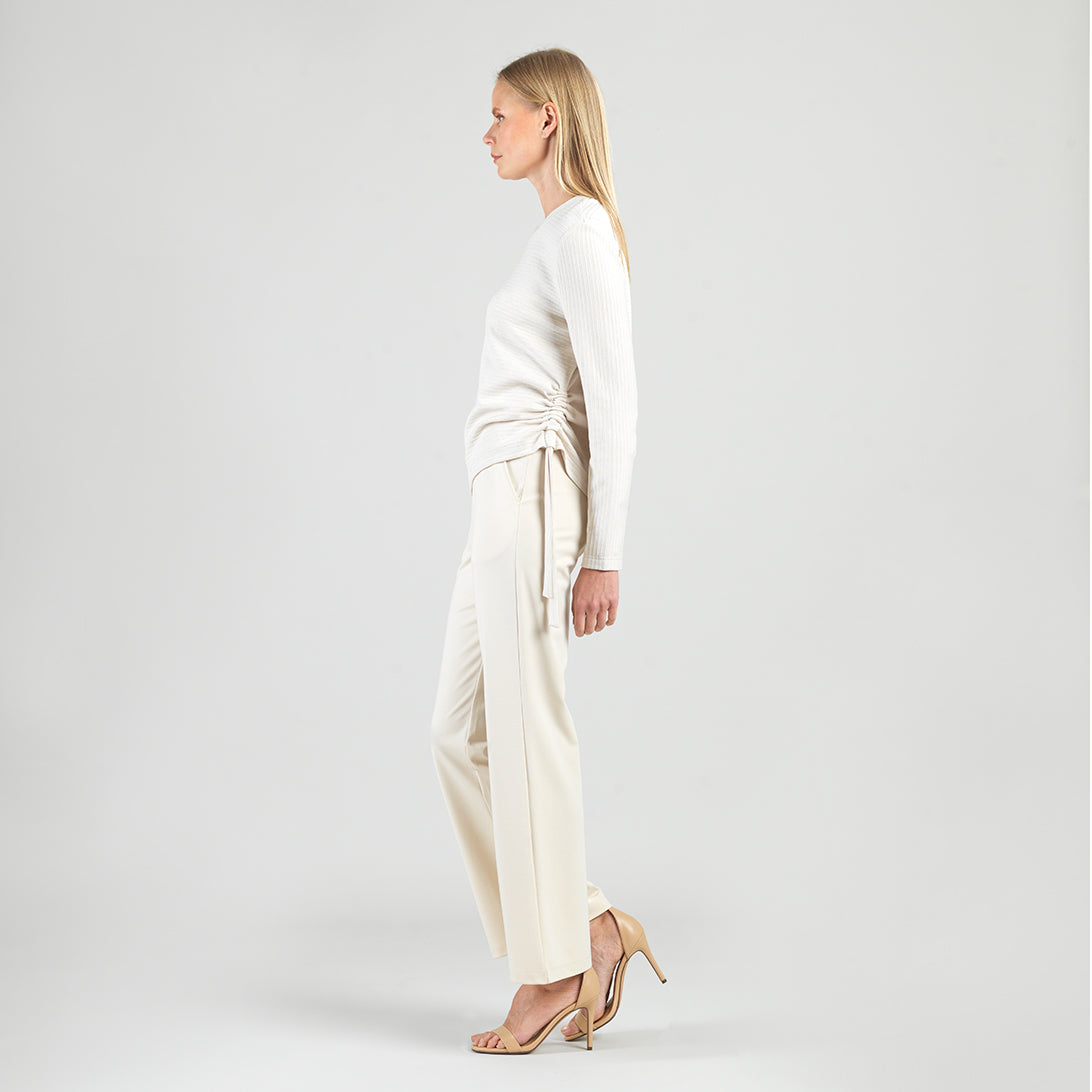 Soft Ribbed - Side Pull-Tie Sweater Top - Oatmeal - Final Sale | Clara Sunwoo