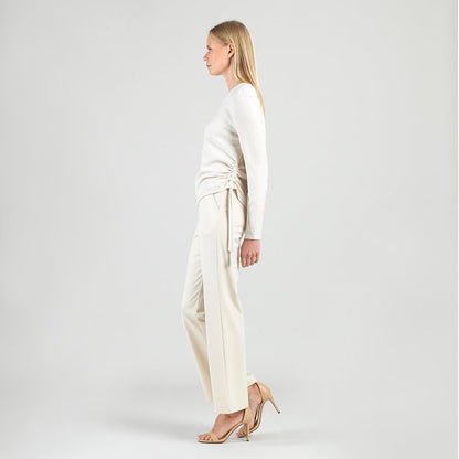 Soft Ribbed - Side Pull-Tie Sweater Top - Oatmeal - Final Sale | Clara Sunwoo