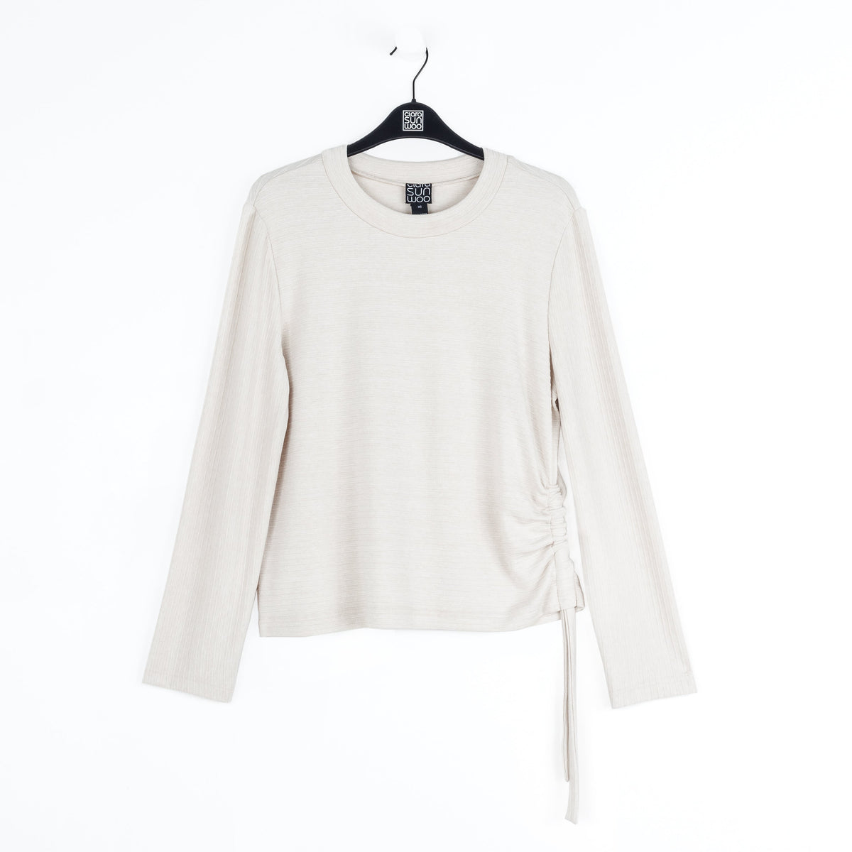Soft Ribbed - Side Pull-Tie Sweater Top - Oatmeal - Final Sale | Clara Sunwoo