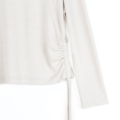 Soft Ribbed - Side Pull-Tie Sweater Top - Oatmeal - Final Sale | Clara Sunwoo