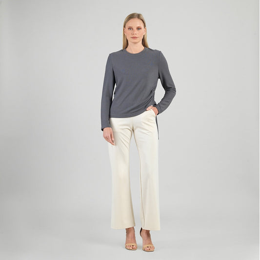 Soft Ribbed - Side Pull-Tie Sweater Top - Charcoal - Final Sale | Clara Sunwoo