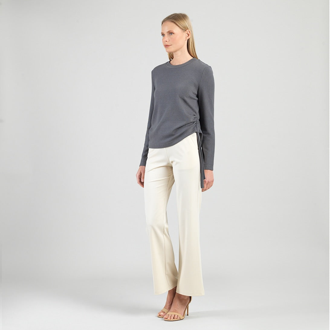 Soft Ribbed - Side Pull-Tie Sweater Top - Charcoal - Final Sale | Clara Sunwoo