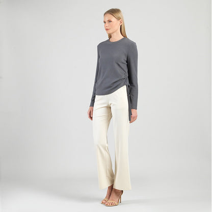 Soft Ribbed - Side Pull-Tie Sweater Top - Charcoal - Final Sale | Clara Sunwoo