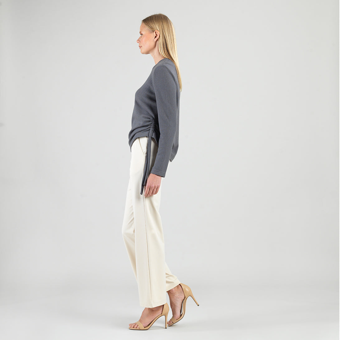 Soft Ribbed - Side Pull-Tie Sweater Top - Charcoal - Final Sale | Clara Sunwoo
