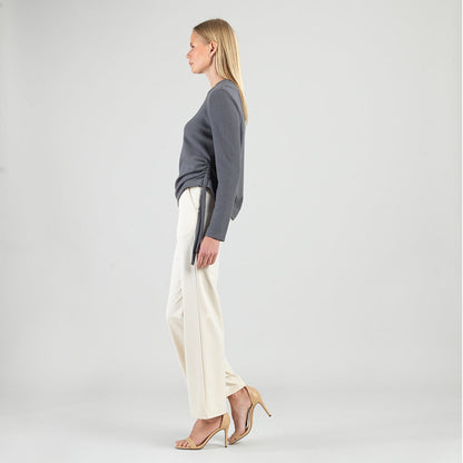 Soft Ribbed - Side Pull-Tie Sweater Top - Charcoal - Final Sale | Clara Sunwoo