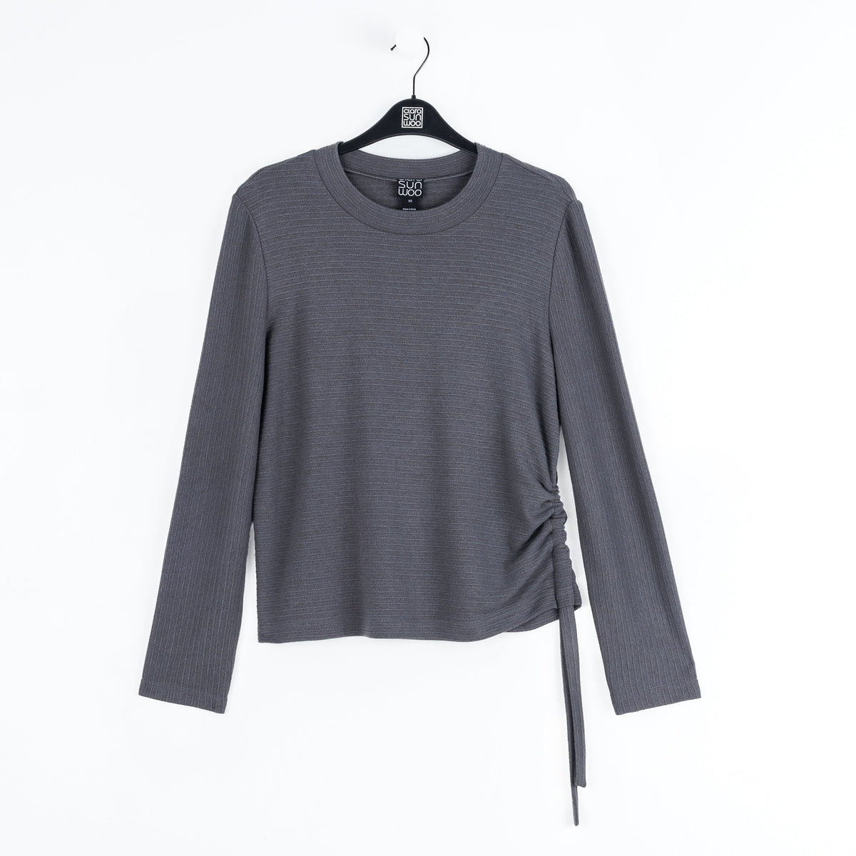 Soft Ribbed - Side Pull-Tie Sweater Top - Charcoal - Final Sale | Clara Sunwoo
