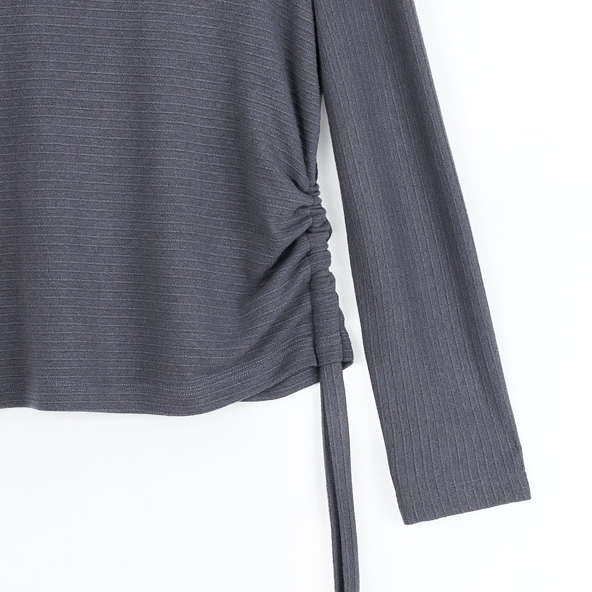 Soft Ribbed - Side Pull-Tie Sweater Top - Charcoal - Final Sale | Clara Sunwoo
