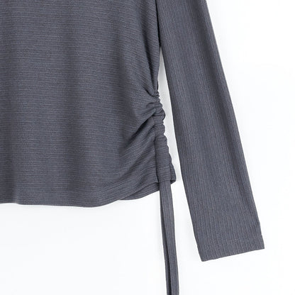 Soft Ribbed - Side Pull-Tie Sweater Top - Charcoal - Final Sale | Clara Sunwoo