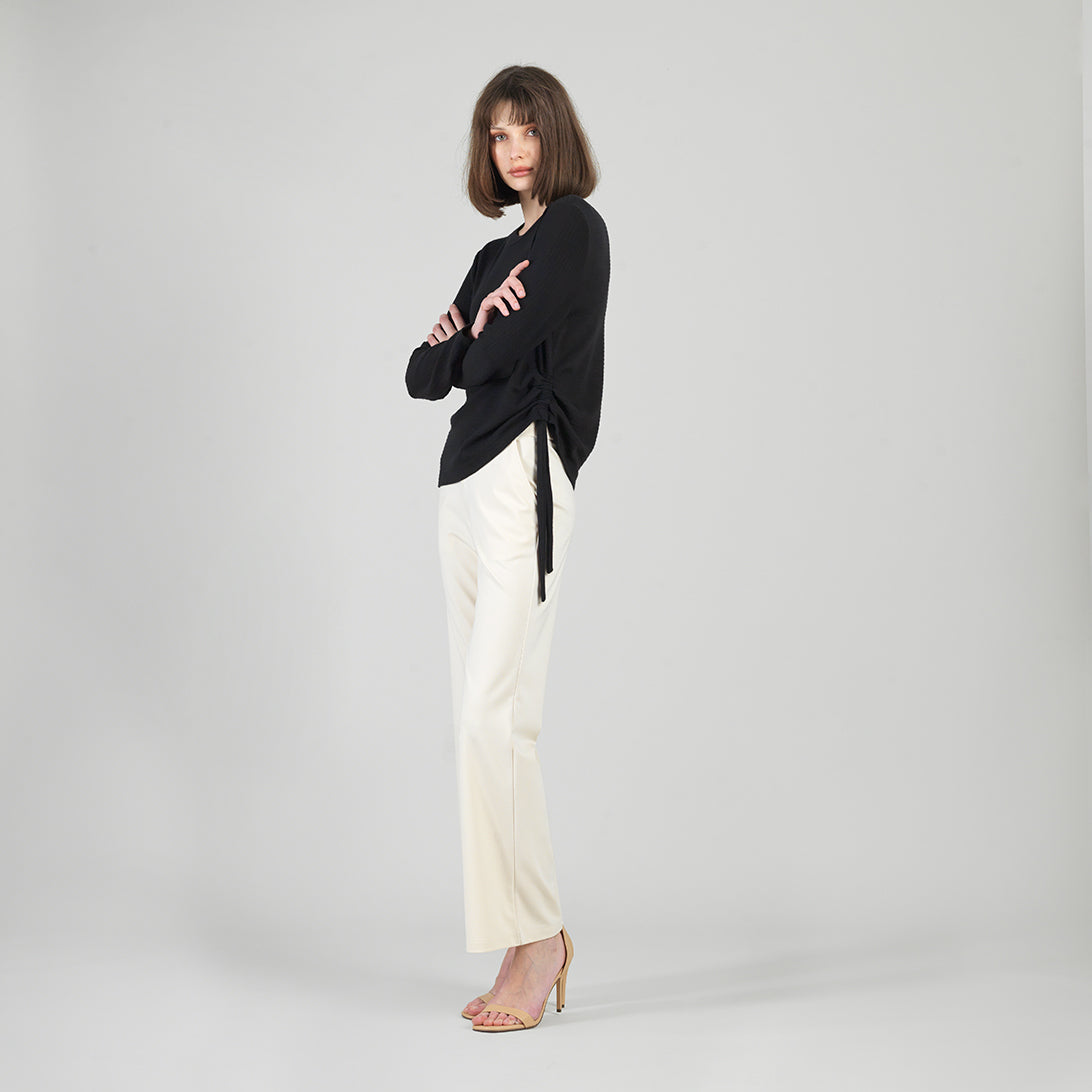Soft Ribbed - Side Pull-Tie Sweater Top - Black - Final Sale | Clara Sunwoo