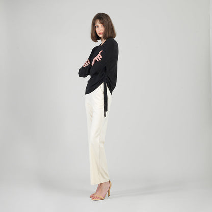 Soft Ribbed - Side Pull-Tie Sweater Top - Black - Final Sale | Clara Sunwoo