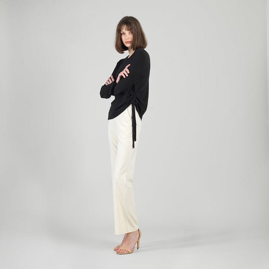 Soft Ribbed - Side Pull-Tie Sweater Top - Black - Final Sale | Clara Sunwoo