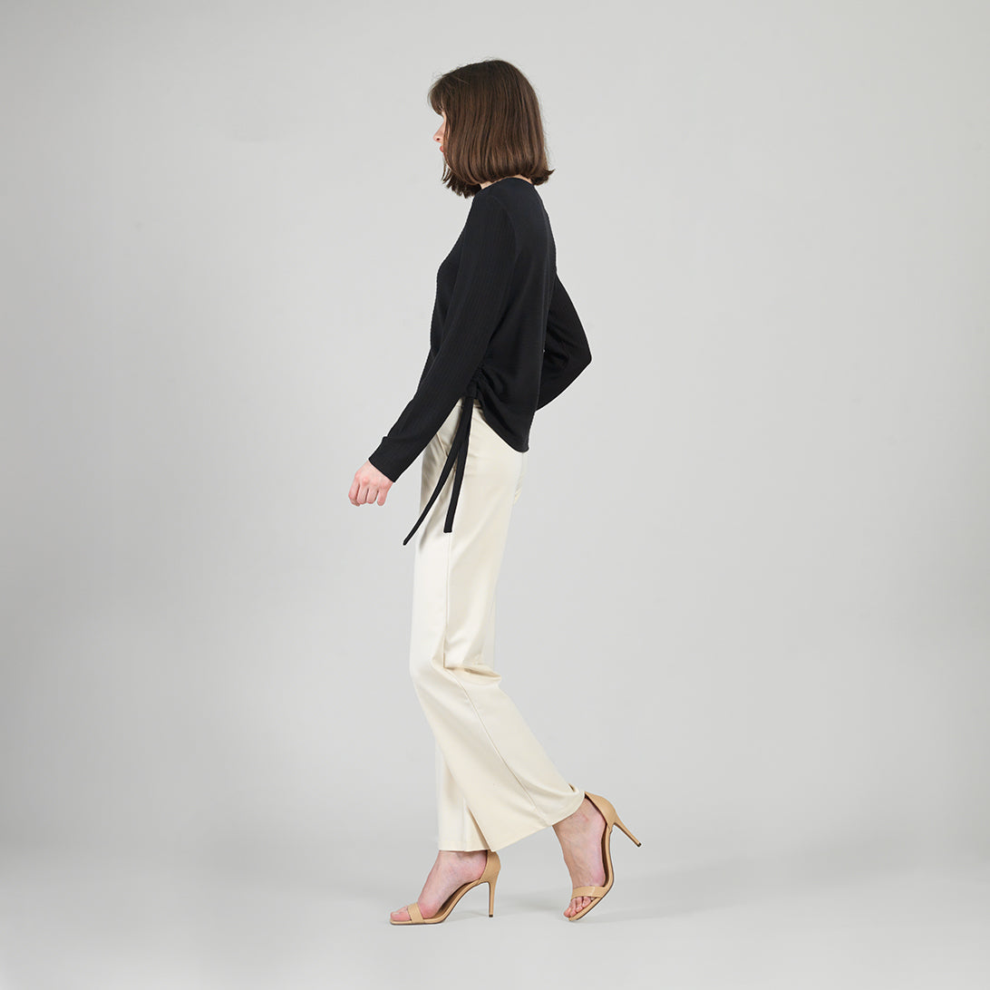 Soft Ribbed - Side Pull-Tie Sweater Top - Black - Final Sale | Clara Sunwoo